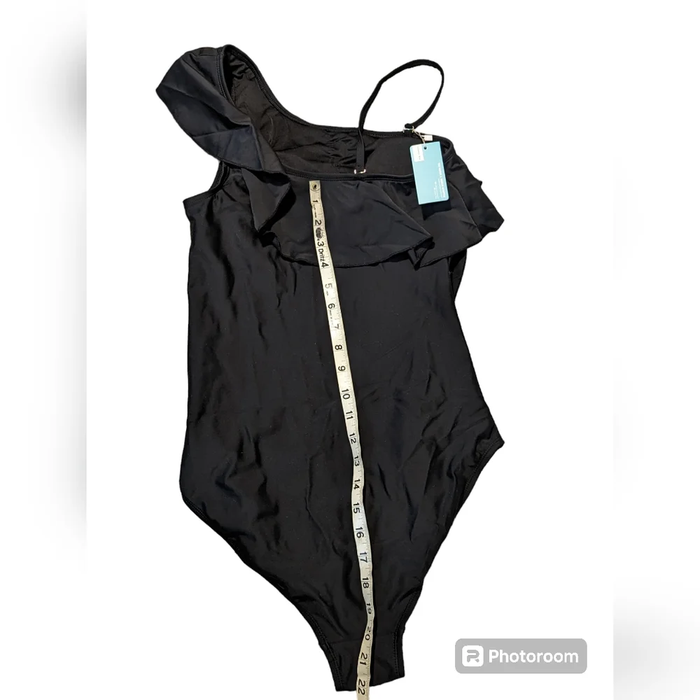 NWT Summer Mae Maternity Black One Piece Swimwear Ruffle One Shouder Size Med - Picture 3 of 7